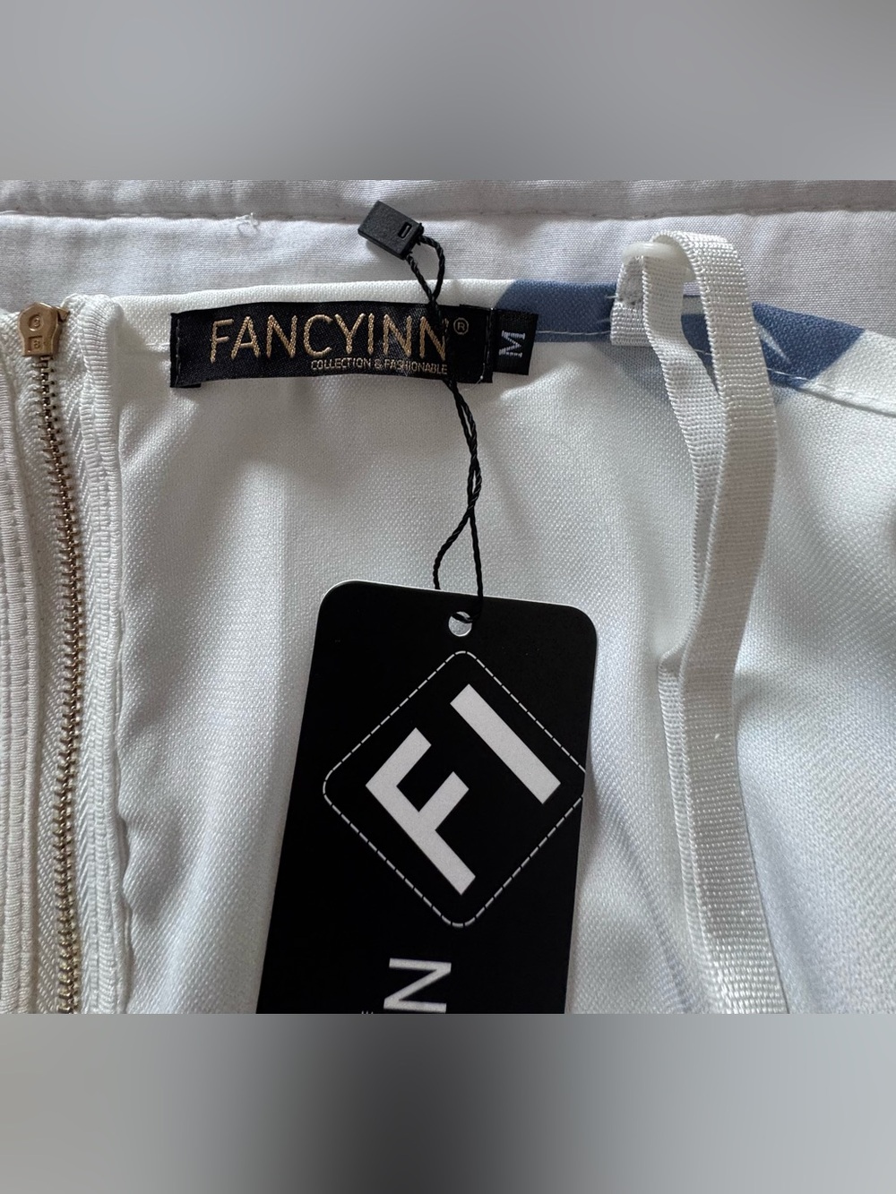 Fancyinn White Two-Piece - Straight Leg Pants Set with Blue Leaf Print - Picture 13 of 15